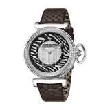 Roberto Cavalli Ladies Watch Black Animal Printed Dial With Dark Brown Leather Strap