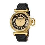 Roberto Cavalli Ladies Watch Animal Printed Dial With Black Leather Strap