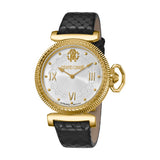 Roberto Cavalli Ladies Watch Black Leather Strap & Golden Color Case With White Dial - Blue Salon
