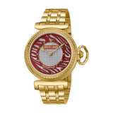 Roberto Cavalli Ladies Watch Golden Color Metal Bracelet With Red & Silver Animal Printed Dial