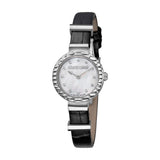 Roberto Cavalli Ladies Watch Black Leather Strap & White Mother Of Pearl Dial Set With Bangle
