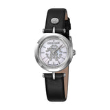 Roberto Cavalli Ladies Watch With Mother Of Pearl Dial & Black Leather Strap