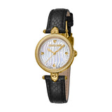Roberto Cavalli Ladies Watch With Mother Of Pearl Dial &Black Leather Strap & Golden Color Case - Blue Salon