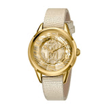 Roberto Cavalli Ladies Watch With Animal Printed Dial & Beige Leather Strap
