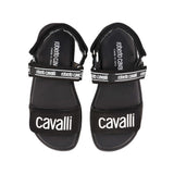 Roberto Cavalli Kids Black Touch Strap Logo Sandals
