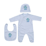 Roberto Cavalli Kids New Born Boy's Blue Set Sleepsuit, Hat & Bib