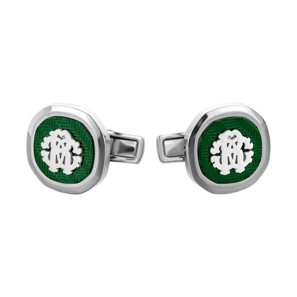 Roberto Cavalli Silver Color Cufflinks with Green Pattern | Accessories | Cufflink | Cufflinks | EID2023 | GCC | Men | Mens | MF Accessories Roberto Cavalli Silver Color Cufflinks with Green Pattern | Accessories | Cufflink | Cufflinks | EID2023 | GCC | Men | Mens | MF Accessories