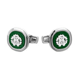 Roberto Cavalli Silver Color Cufflinks with Green Pattern