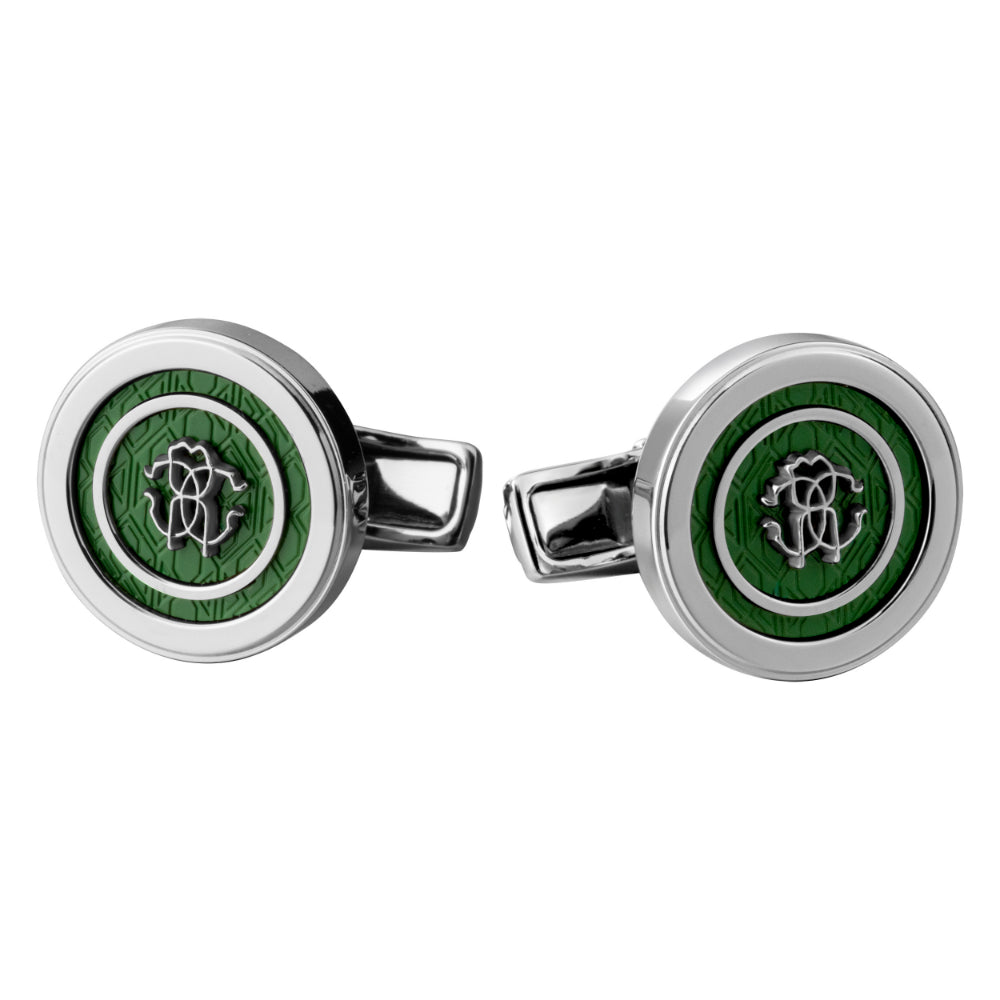 Roberto Cavalli Silver Color Cufflinks with Green Center | Accessories | Cufflink | Cufflinks | GCC | Men | Mens | MF Accessories