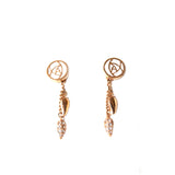 Rochas Ladies Fashion Accessories Earrings Rosegold Plated Leaf Drop With Stone And Circle Design