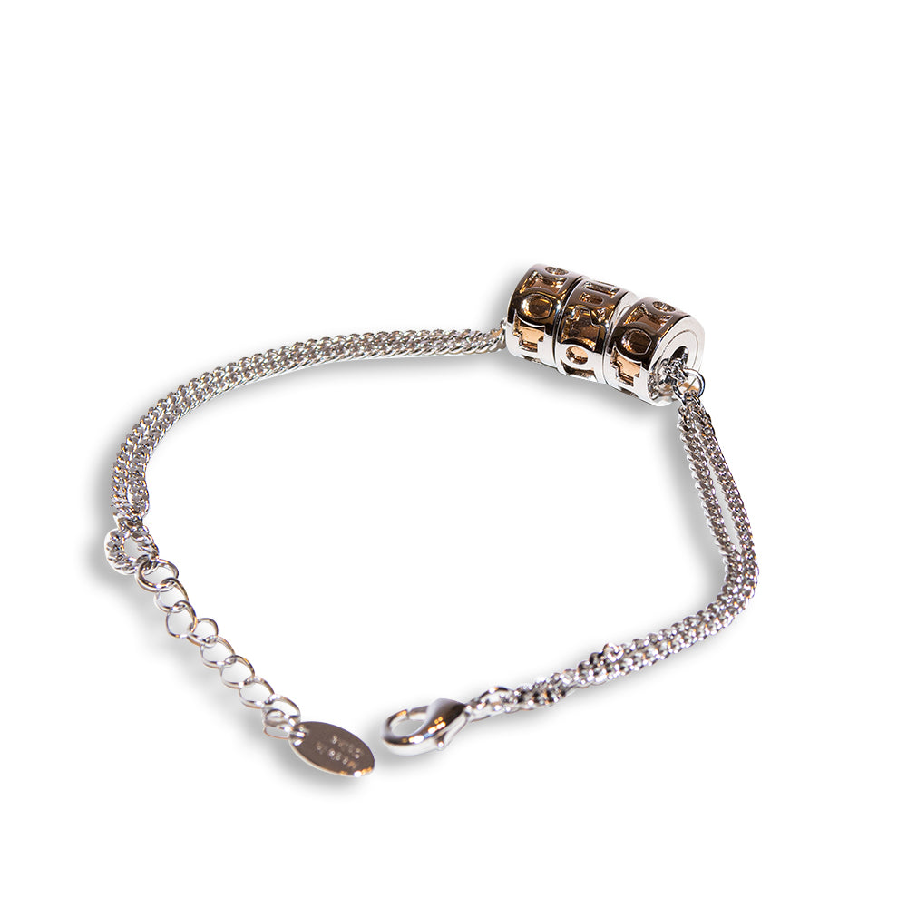 Rochas Ladies Bracelet Silver Color /Ip Gold Double Chain Round Design