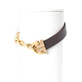 Ferre Milano Bracelet Ip Gold & Dark Brown Leather With Stone