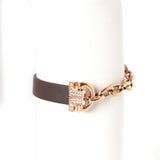 Ferre Milano Bracelet Ip Rose Gold Chain With Brown Leather