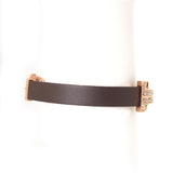 Ferre Milano Bracelet Ip Rose Gold Chain With Brown Leather