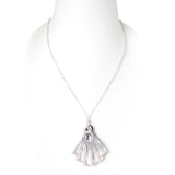 Ferre Milano Necklace Silver Color Long Chain With Fan Style Mop & Fan Frame With Crystal