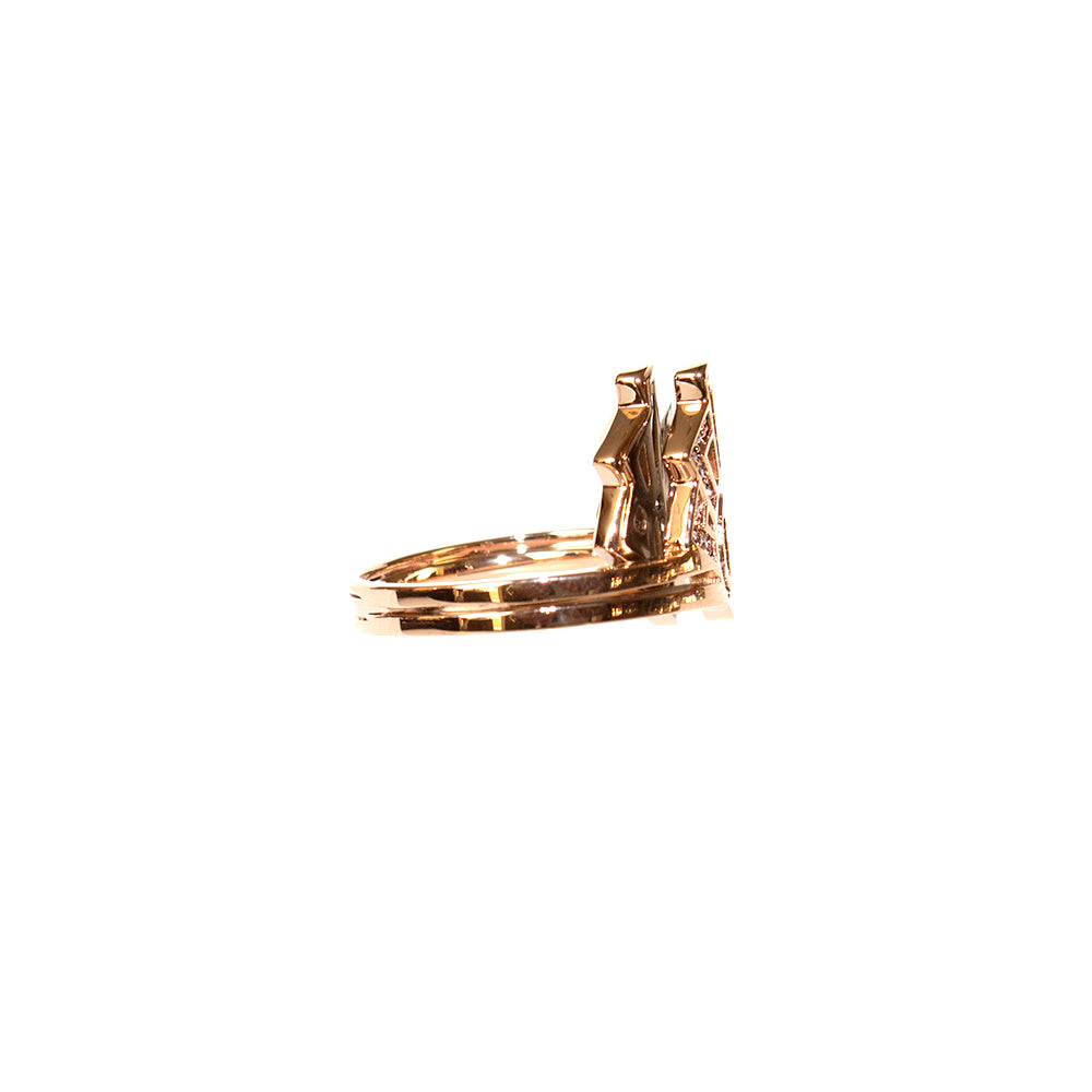 Ferre Milano Ring Ip Rosegold With Stone & Brand Logo On Top