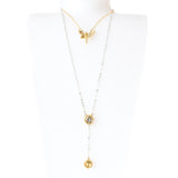 Ferre Milano Necklace Silver Color & Ip Gold With Stone Butterfly Design