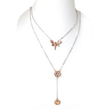 Ferre Milano Necklace Silver Color & Ip Rosegold With Stone Butterfly Design