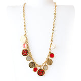 Ferre Milano Necklace Ip Gold With Red Circle Stone Design