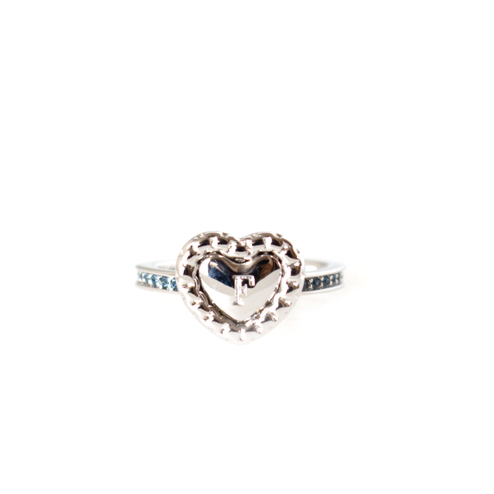 Ferre Milano Ring Silver Color With Blue Stone Heart Design
