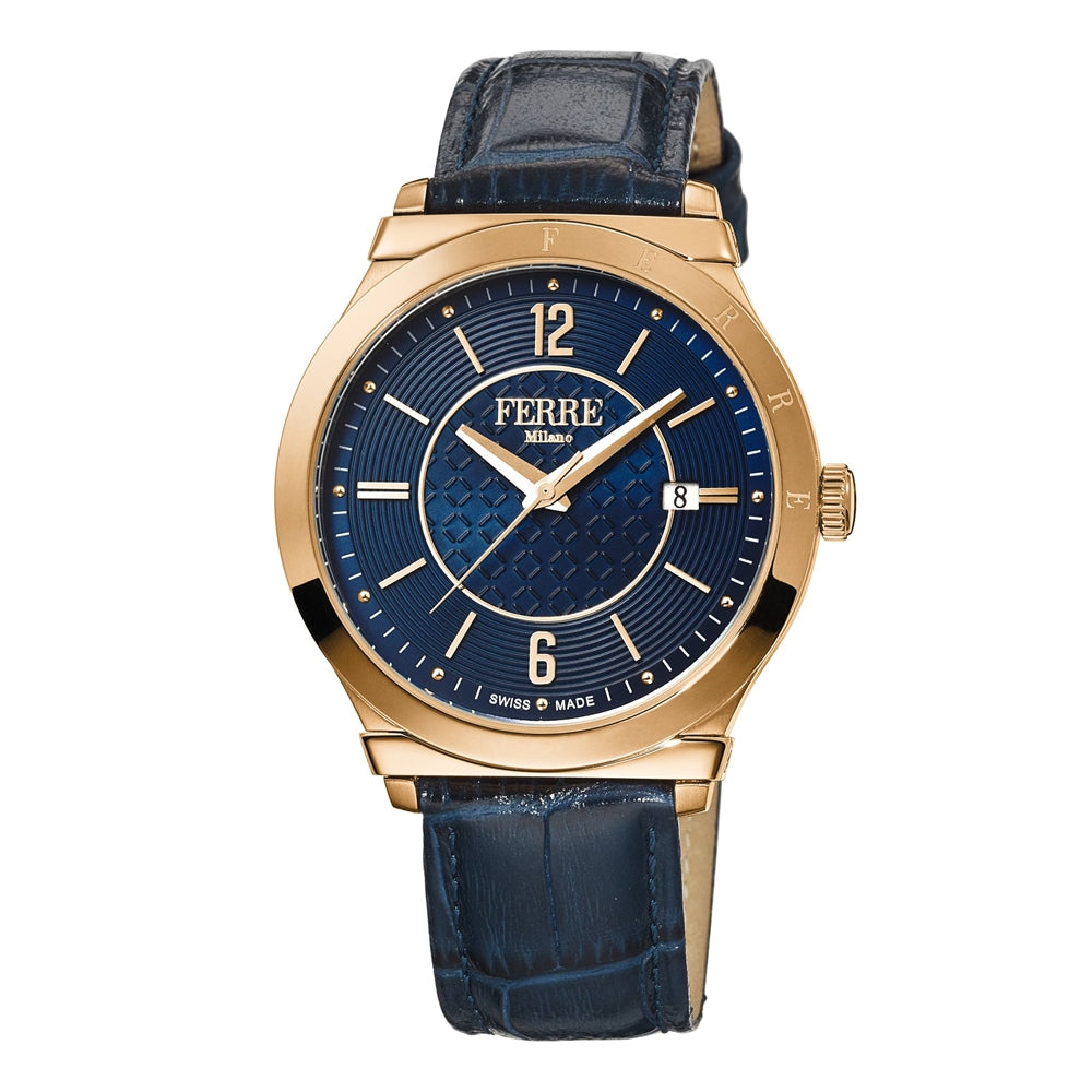 Ferre Milano Men's Watch Blue Dial With Blue Leather Strap