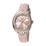 Ferre Milano Watch Pink Leather Strap & Dial With Stainless Steel Case