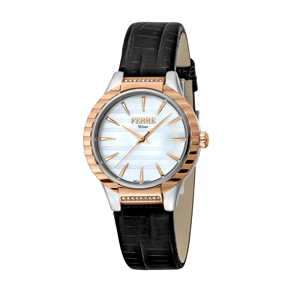 Ferre Milano Ladies Two Tone Watch With Mother Of Pearl Dial