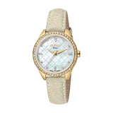 Ferre Milano Ladies Watch Mother Of Pearl Dial With Beige Leather Strap