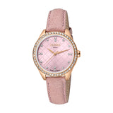 Ferre Milano Ladies Watch Ip Rose Gold Case & Pink Leather Strap With Stone