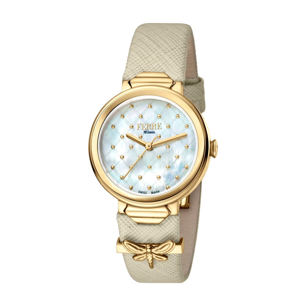 Ferre Milano Ladies Watch Mother Of Pearl Dial With Beige Leather