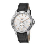 Ferre Milano Men's Stainless Steel Watch With White Dial & Black Leather Strap