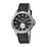 Ferre Milano Men's Stainless Steel Watch With Black Dial & Black Leather Strap