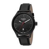Ferre Milano Black Pvd Case And Black Leather Strap Mens Watch - Blue Salon
