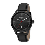 Ferre Milano Black Pvd Case And Black Leather Strap Mens Watch