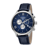 Ferre Milano Men'S Chronograph Watch Blue Dial With Blue Leather Strap
