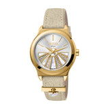 ساعة فري ميلانو نسائية ذات هيكل ذهبي من الستيل مرصعة بالكرستال مع حزام جلدي باج