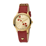 ساعة فري ميلانو نسائية ذات هيكل  ذهبي من الستيل مع مينا صدفية برسمة قلب وحزام جلدي احمر