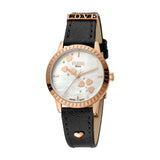 Ferre Milano Ladies Watch Mother Of Pearl Heart Design On The Dial With Black Leather Strap