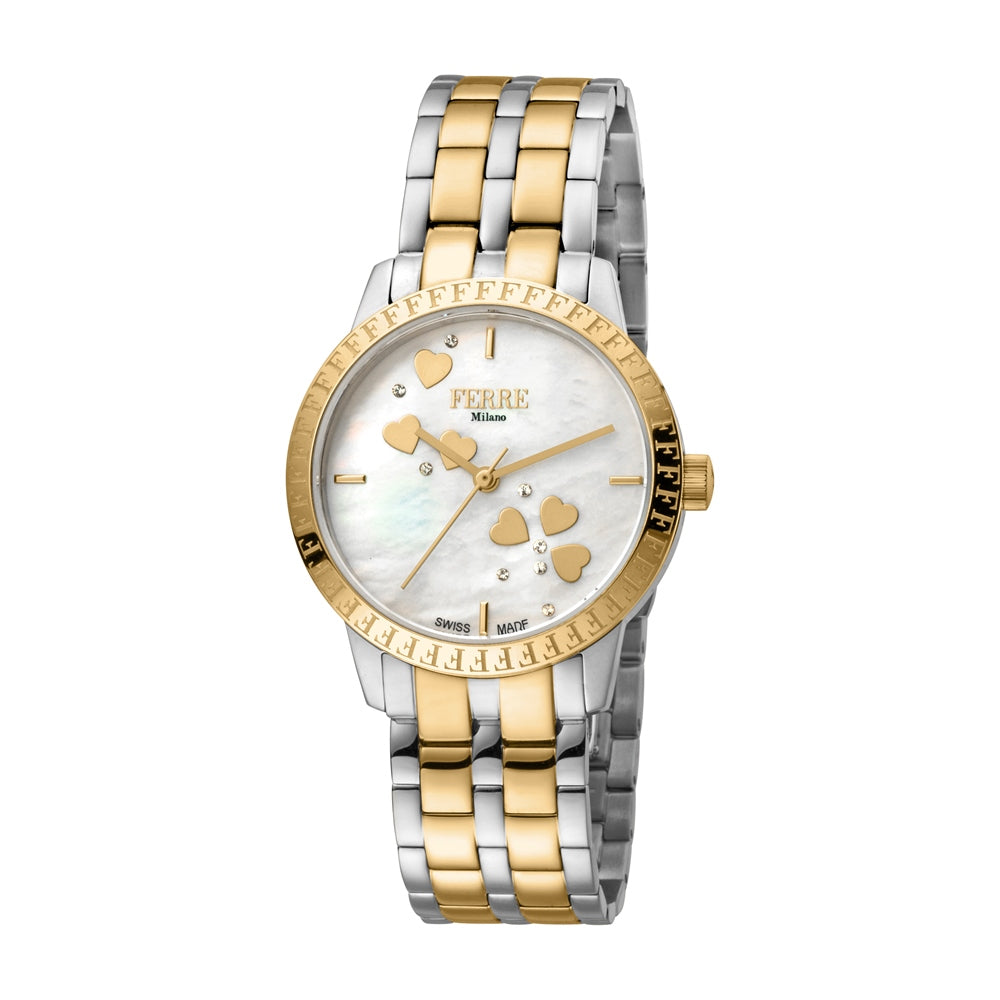 Ferre Milano Two Tone Ladies Watch Mother Of Pearl Heart Design On The ...