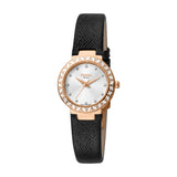 Ferre Milano Ladies Watch Ip Rose Gold Case With Black Leather Strap