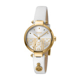 Ferre Milano Ladies Watch Golden Color Case With White Leather Strap