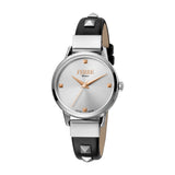 Ferre Milano Ladies Watch Stainless Steel Case With Black Leather Strap