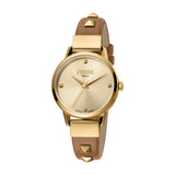 Ferre Milano Ladies Watch Golden Color Case With Brown Leather Strap