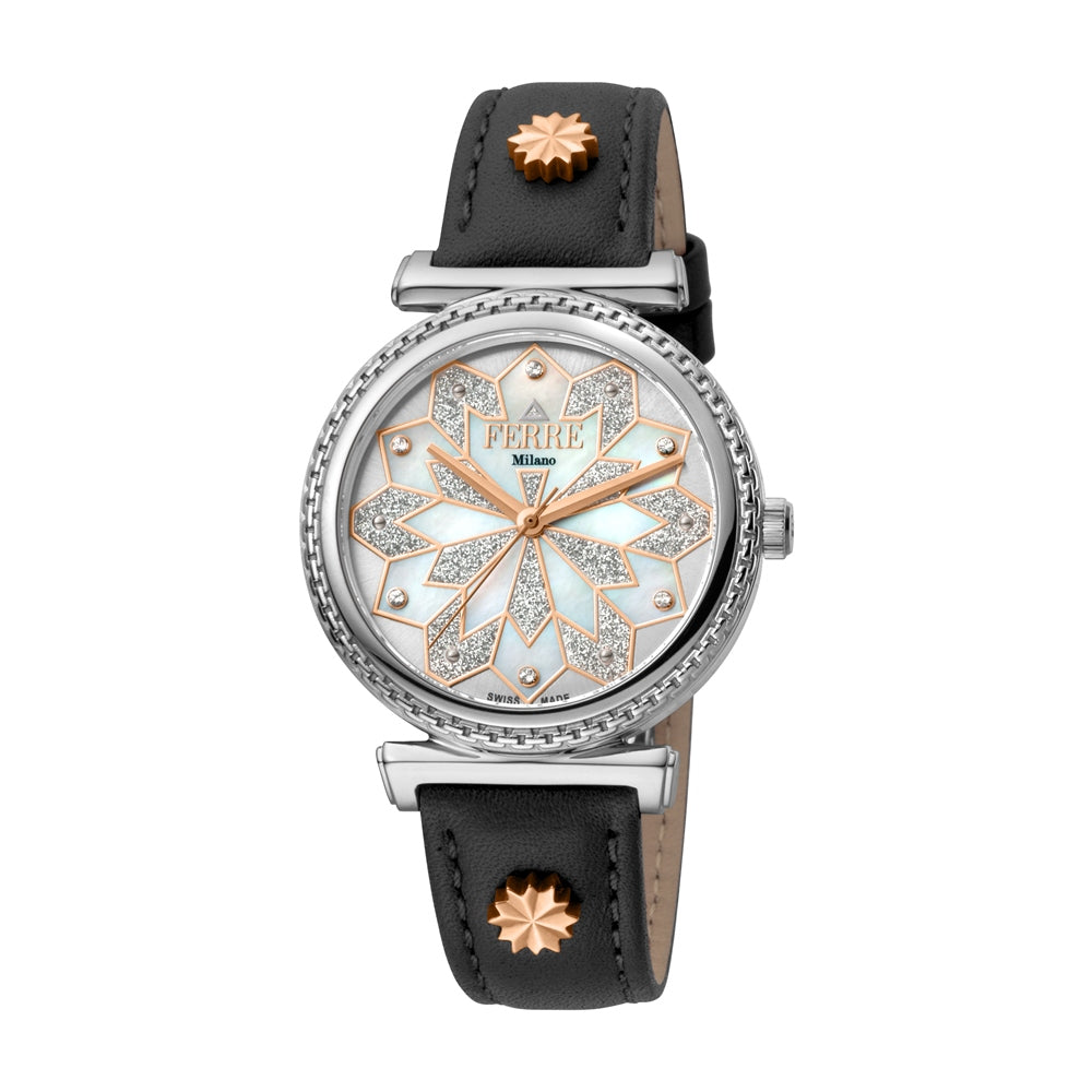 Ferre Milano Ladies Watch With Black Leather Strap