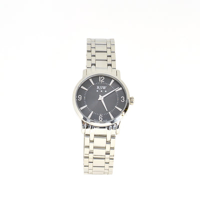 ساعة ار اس دابليو نسائية من الستانلس ستيل مع سوار معدني و مينا سوداء