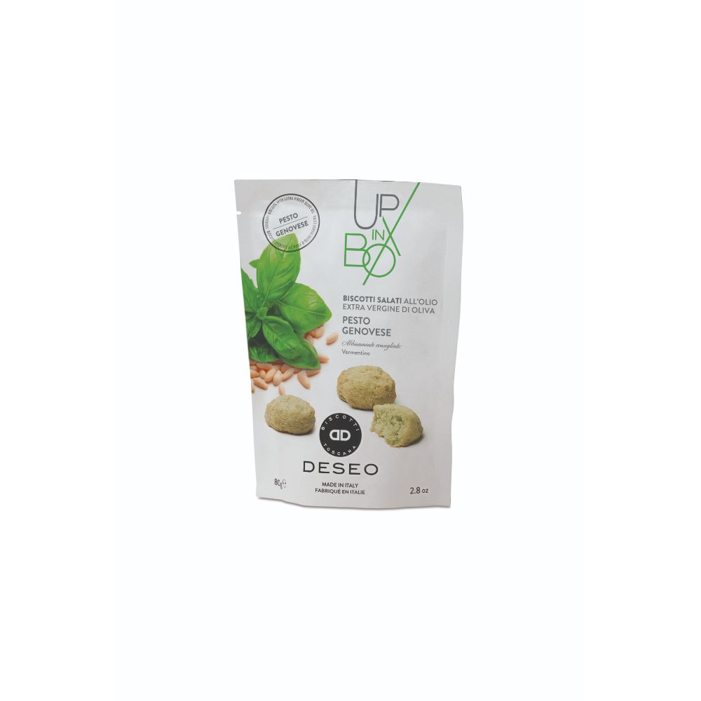 Deseo Savoury Aperitif Biscuit with Extra Virgin Olive Oil: Pesto Genovese 80g