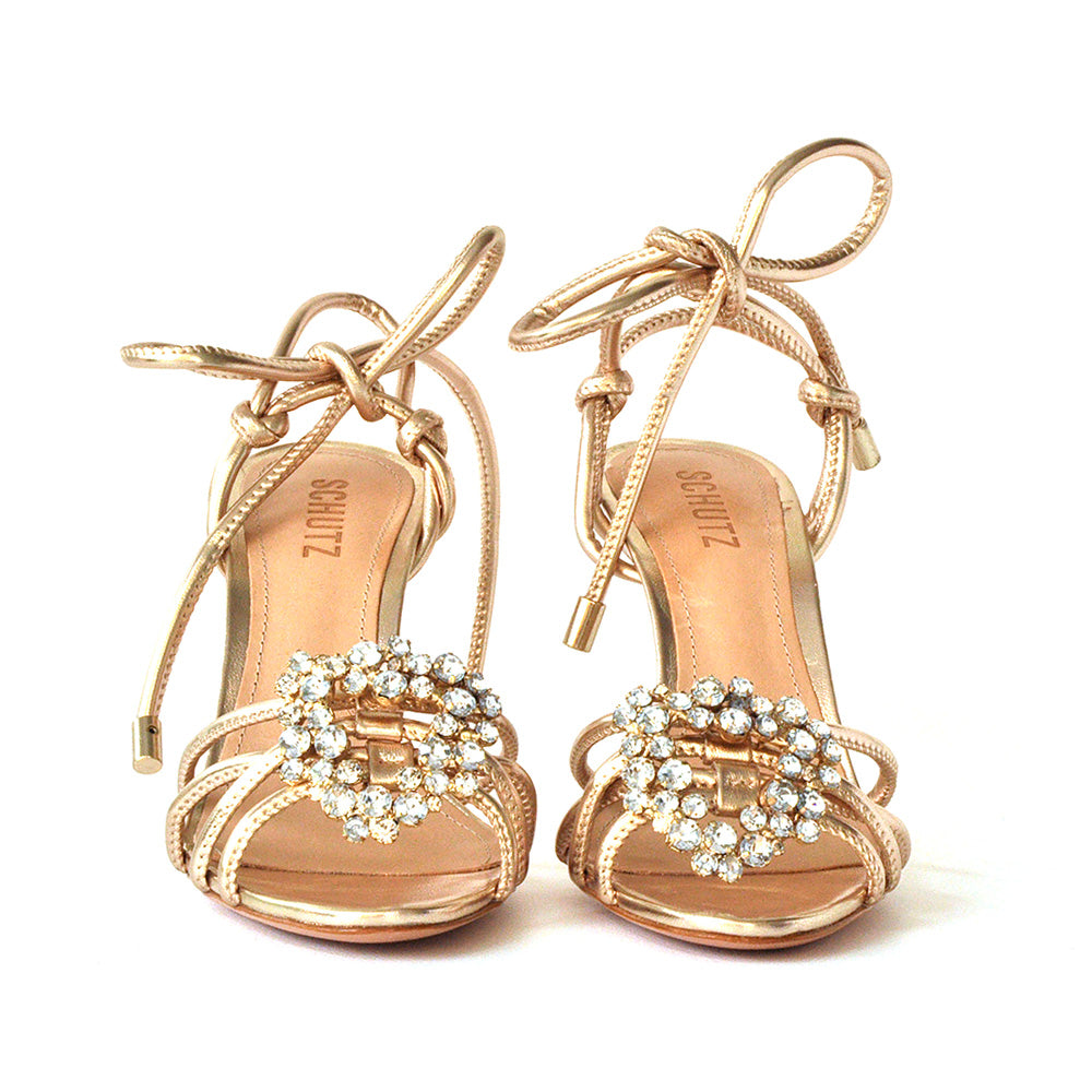 SCHUTZ Women's Mila Heeled Sandal - Crystal Bow Stiletto Sandals For Dressy Occasions