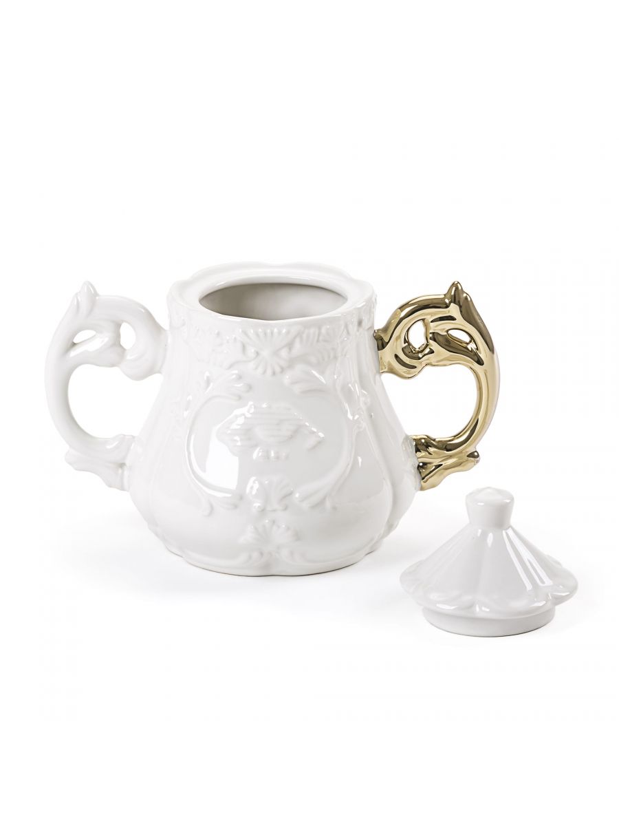 Seletti I-Wares Sugar Bowl In Porcelain With Gold Handle 13 Cm, h 15 | Dinnerware | Sugar Bowl Seletti I-Wares Sugar Bowl In Porcelain With Gold Handle 13 Cm, h 15 | Dinnerware | Sugar Bowl