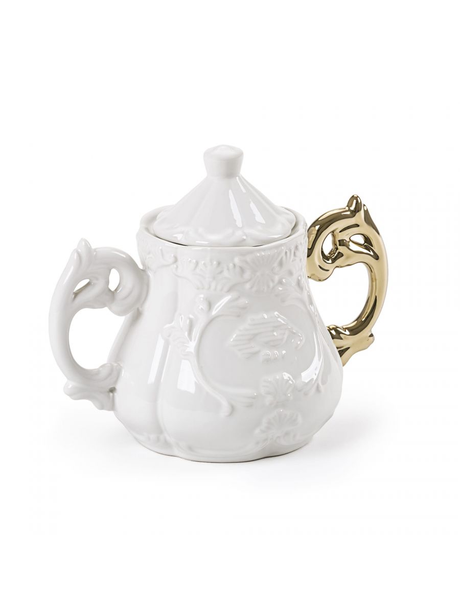 Seletti I-Wares Sugar Bowl In Porcelain With Gold Handle 13 Cm, h 15 | Dinnerware | Sugar Bowl Seletti I-Wares Sugar Bowl In Porcelain With Gold Handle 13 Cm, h 15 | Dinnerware | Sugar Bowl