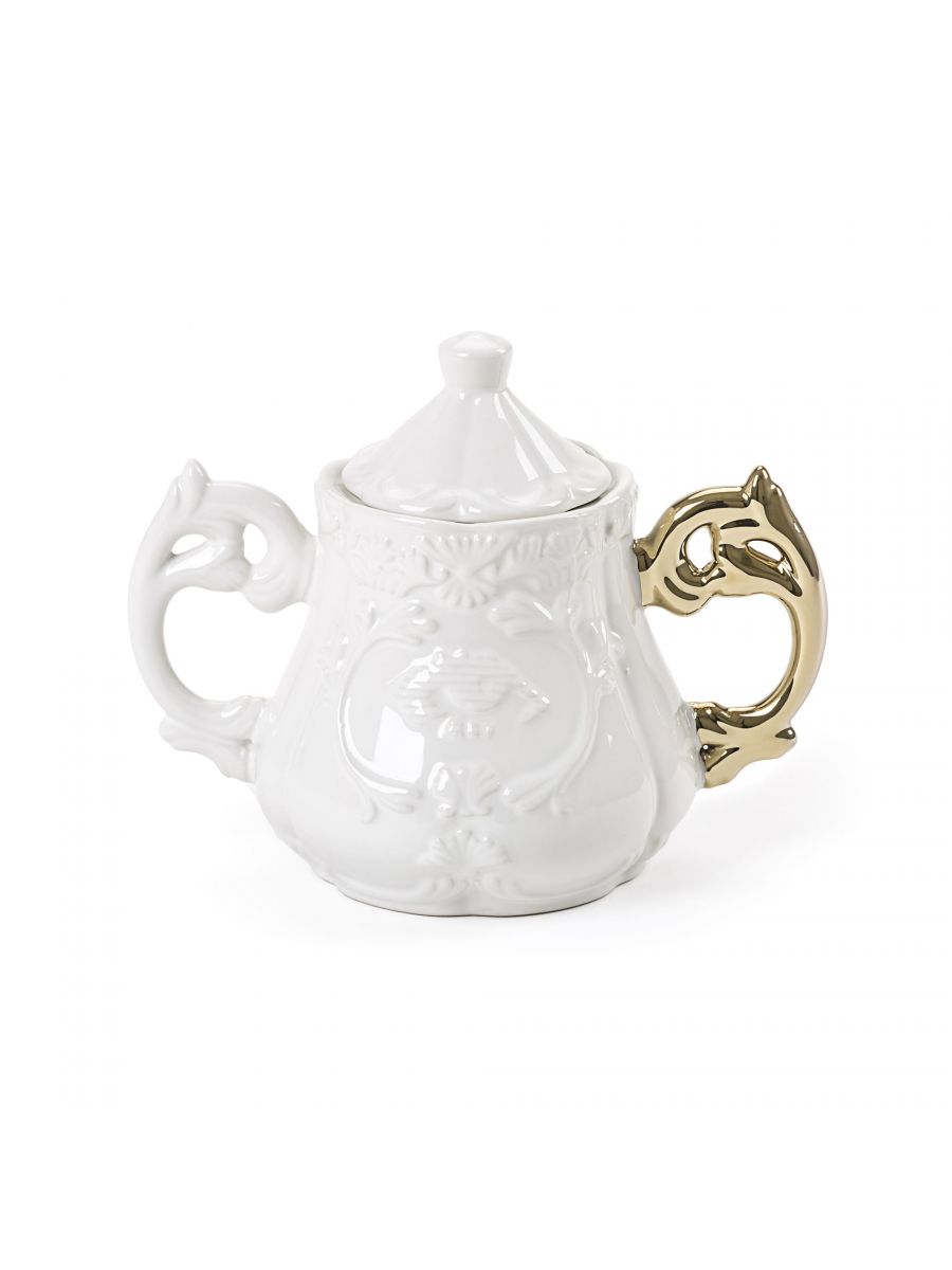 Seletti I-Wares Sugar Bowl In Porcelain With Gold Handle 13 Cm, h 15 | Dinnerware | Sugar Bowl Seletti I-Wares Sugar Bowl In Porcelain With Gold Handle 13 Cm, h 15 | Dinnerware | Sugar Bowl